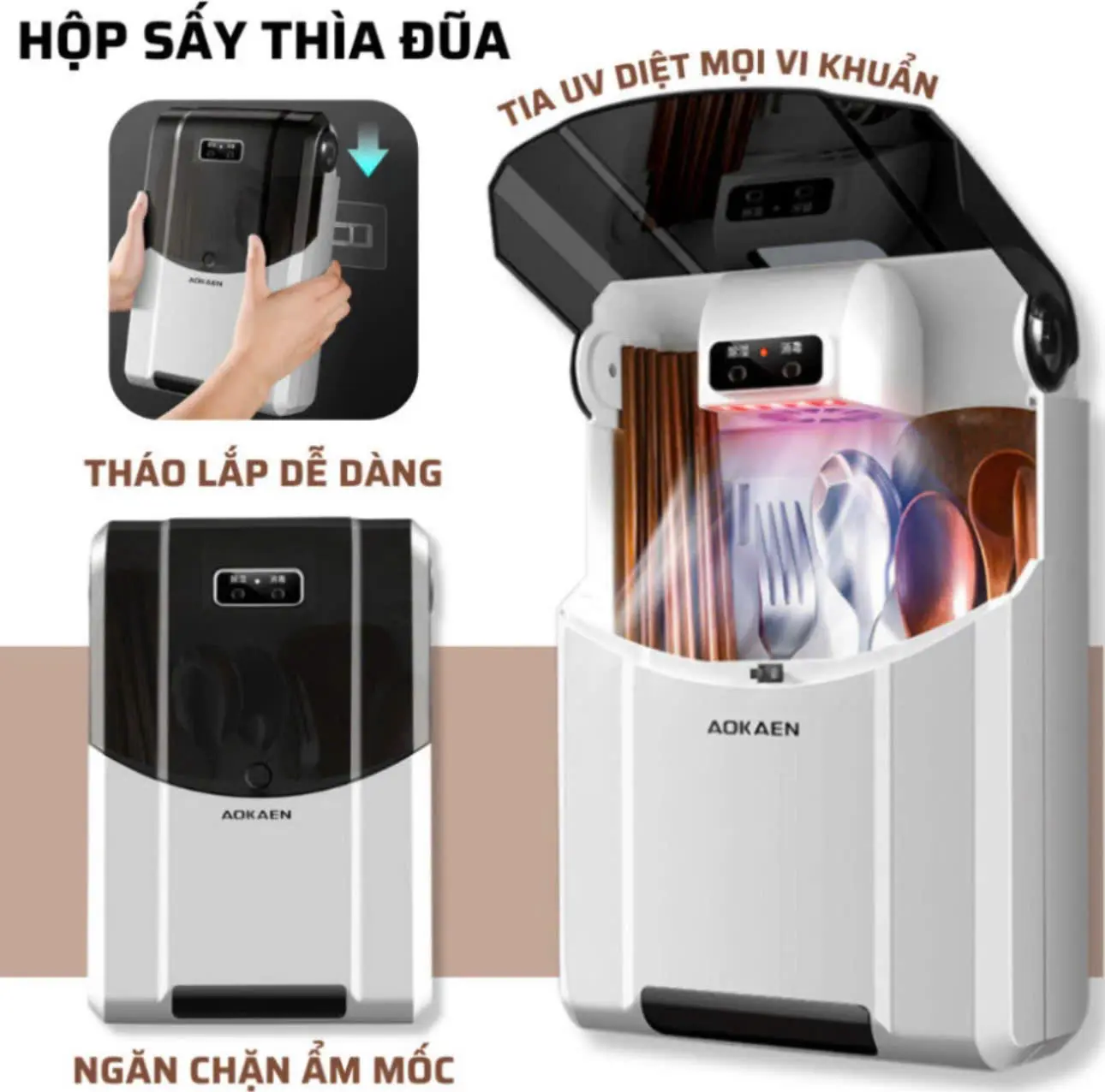 Máy Sấy Muỗng Đũa Thìa Và Khử Khuẩn Bằng Tia UV Cao Cấp - Hộp Sấy Đũa Khử Khuẩn Treo Tường