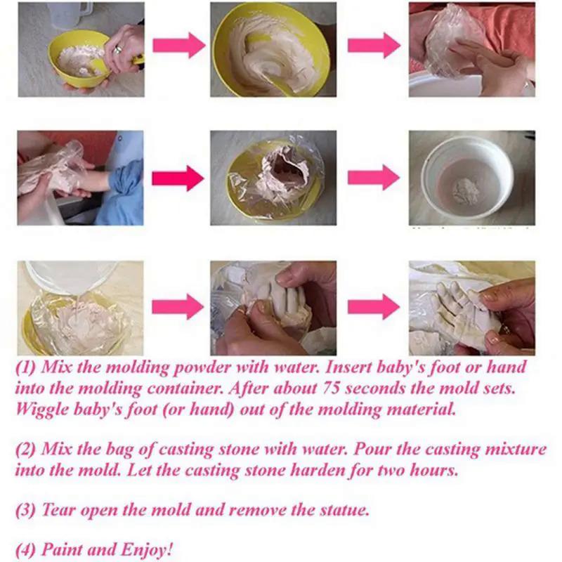 Product Introduction of Bộ dụng cụ đúc thạch cao in hình tay và chân em bé 3D, in tay, dấu chân, quà lưu niệm, 2 mảnh, màu vàng và Màu bạc 21