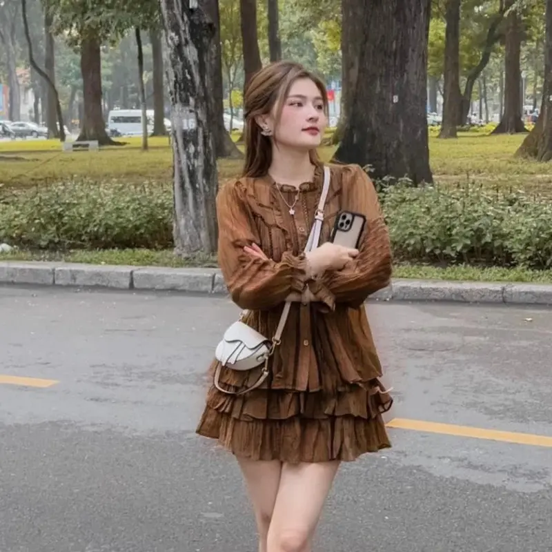 (Full-size 40 – 90Kg) SET ĐỒ BỘ NỮ 4 MÀU DÁNG BABYDOLL TAY DÀI ÁO VIỀN REN BÈO QUẦN GIẢ VÁY TẦNG CHẤT ĐŨI XỐP 135130 Top Women 4