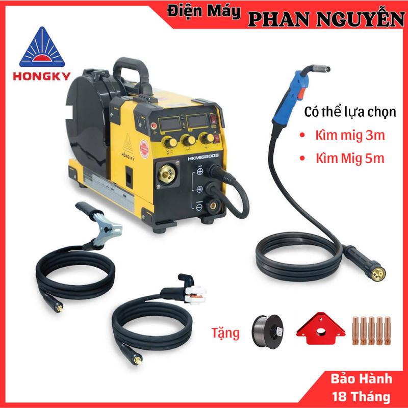Máy hàn 3 chức năng Hồng Ký HK MIG 200S -( Tặng kèm cuộn 1kg, ke góc nam châm, 5 béc hàn thay thế)