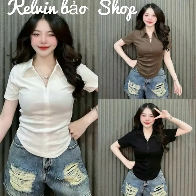 Áo thun phối dây kéo vải thun tăm gân 45-90kg  bigsize dễ thương TOP NỮ Women
