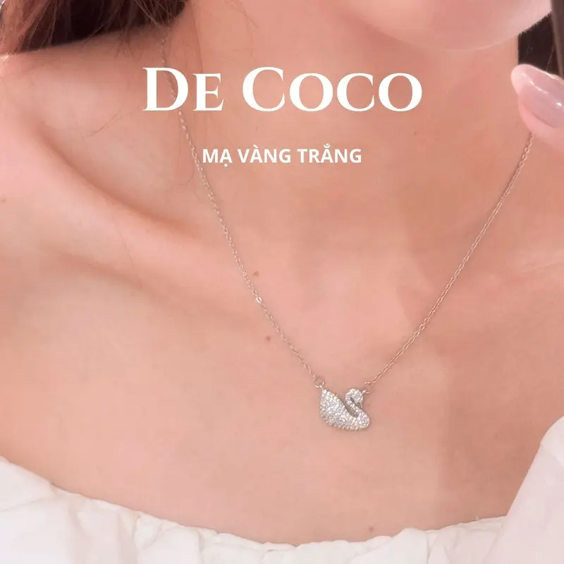 MẠ VÀNG TRẮNG - Dây chuyền, vòng cổ thiên nga đính đá SWAN De Coco mạ vàng trắng, chất liệu Titan không đen gỉ, phong cách thanh lịch 5