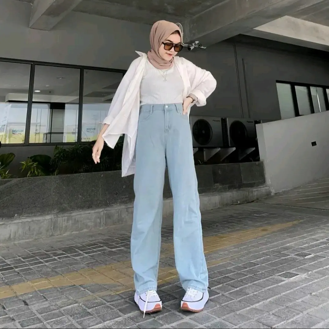 Celana Jeans Korea Style Highwaist Wanita Loose Celana Kulot Jeans  Bawahan Wanita Boyfriend Jeans Kekinian Viral Terbaru Polos