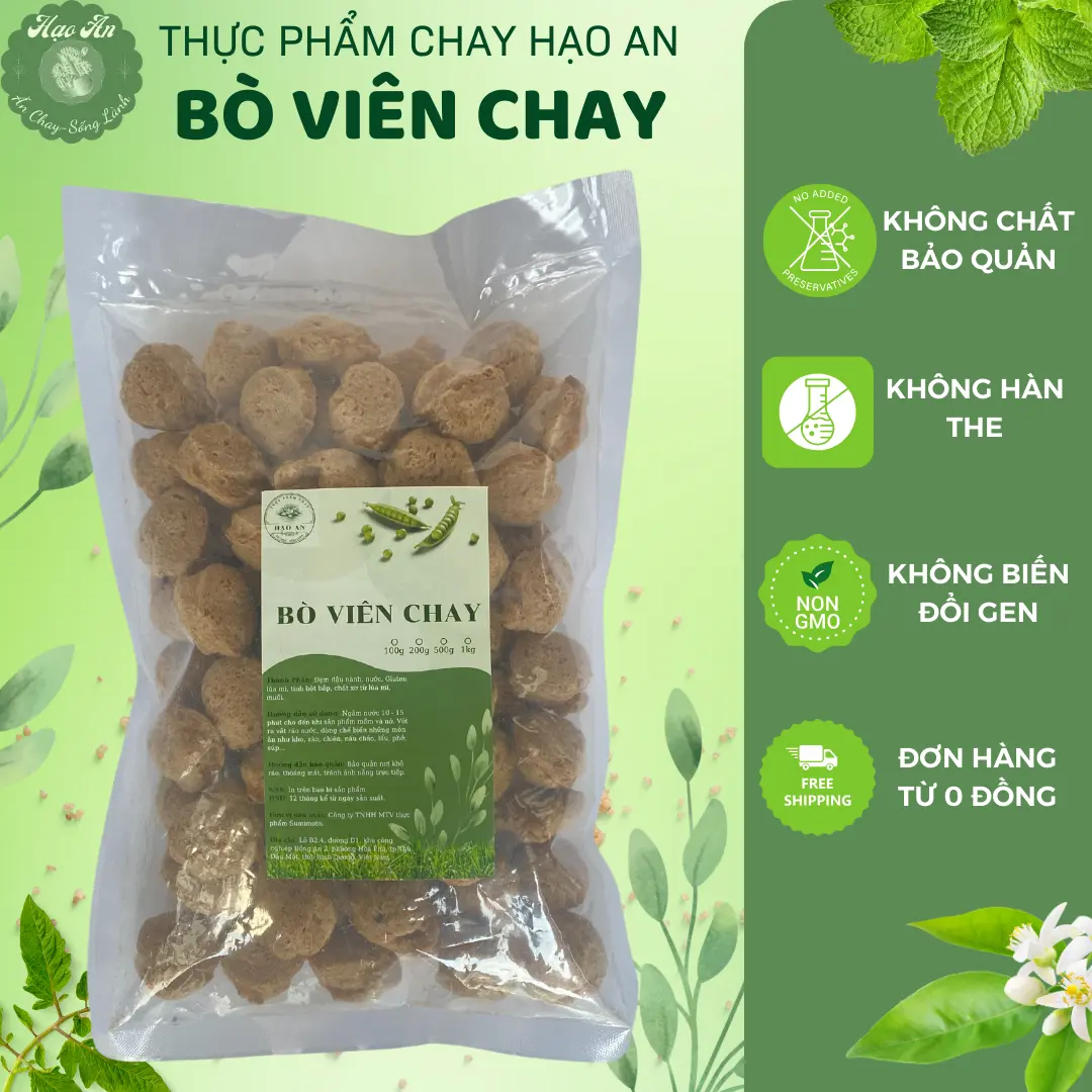 Bò Viên Chay, Bò viên thuần chay sấy khô, bò cục chay 500g 200g dai ngon - Thực Phẩm Chay Hạo An