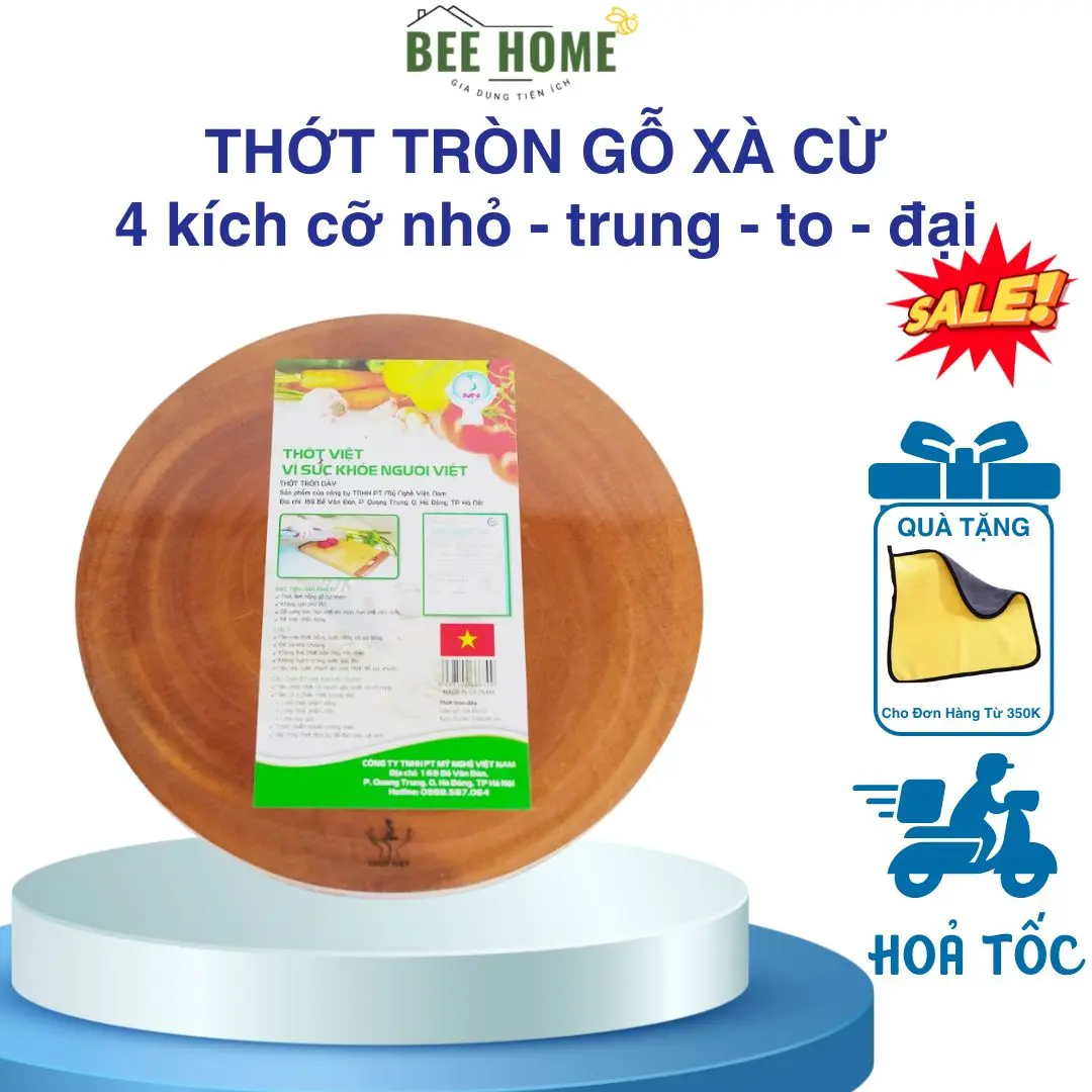 Thớt Gỗ Tròn, Thớt Gỗ Xà Cừ Bền Đẹp, Không Sơn Màu Thái Thịt, Chặt Xương BEE HOME MN-6316