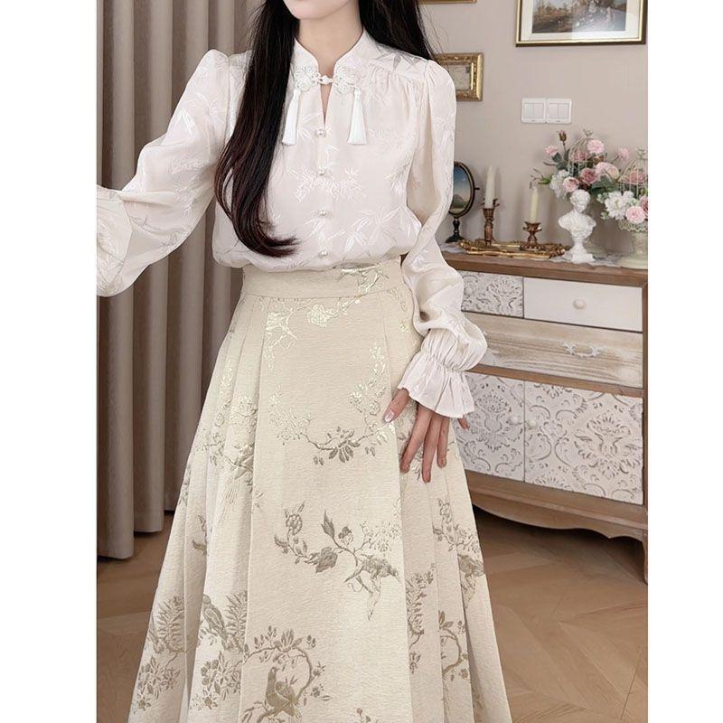 Product Introduction of Bộ Đồ Váy Mặt Ngựa Phong Cách Trung Quốc Mới, Quần Áo Mùa Xuân Của Phụ Nữ, Áo Phù Hợp Cao Cấp, Phong Cách Cổ Điển, Áo Sơ Mi Nút Thắt Nút Trung Quốc Thanh Lịch, Nhẹ Nhàng Và Quốc Gia 13