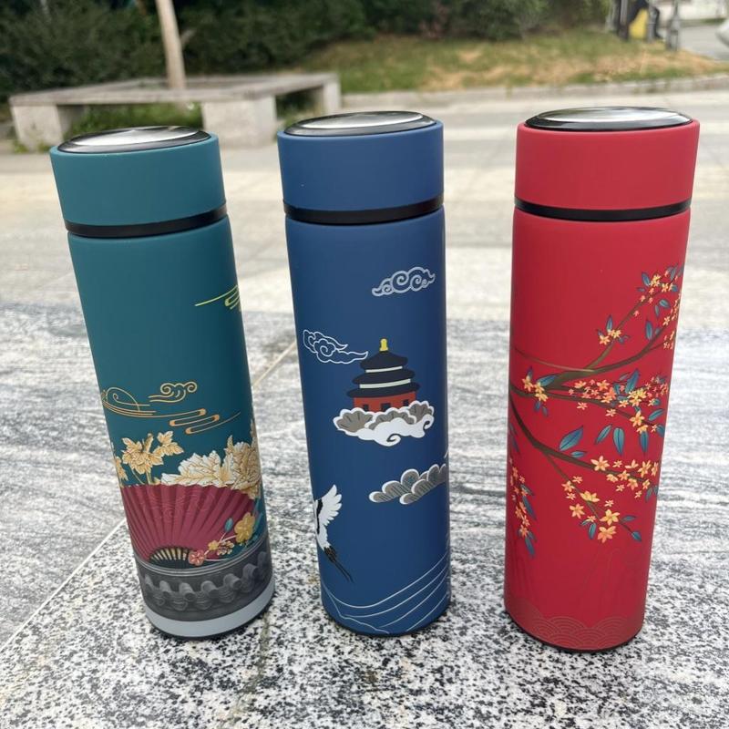 Chinese Style Vacuum Flask, 500ML Stainless Steel Water Bottle, Tea Separation Water Cup for Home Office, Drinking Cup for Men and Women 8