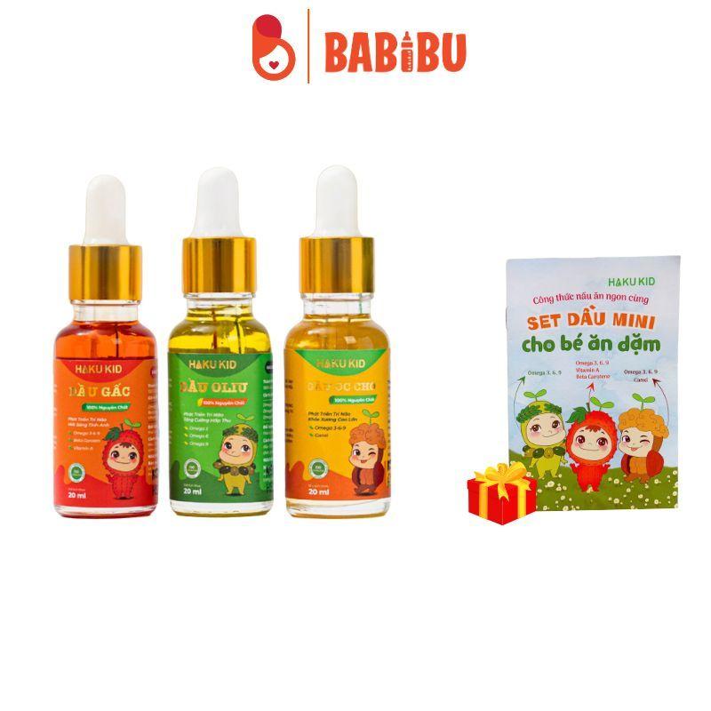 Set 3 dầu ăn dặm Hakukid gồm dầu óc chó, dầu gấc, dầu olive tăng đề kháng cho bé 6 tháng tuổi - 20ml/lọ - Ngũ Cốc Vitamin