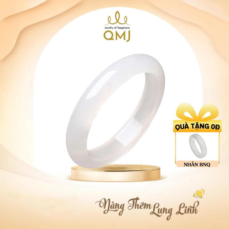 MUA 1 TẶNG 2 CFV - QMJ JEWELRY - NT451 VÒNG TAY BẠCH NGUYỆT QUANG đá mã não trắng đẹp xuất sắc