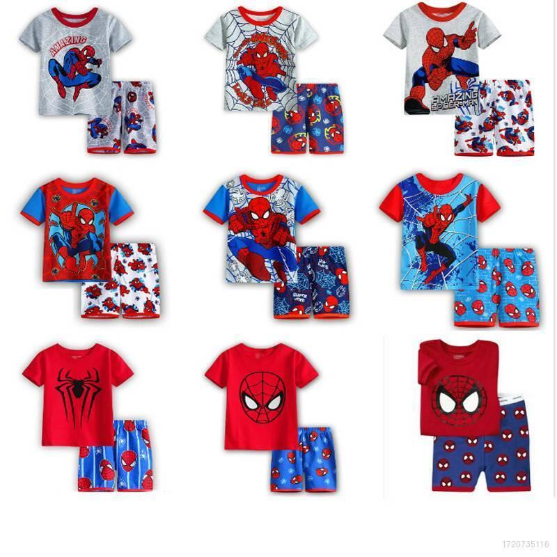 Product Introduction of clu New Spiderman Kids Pamas Short Sleeve T-shirt Shorts Set Summer Children Casual Homewear ulc 14
