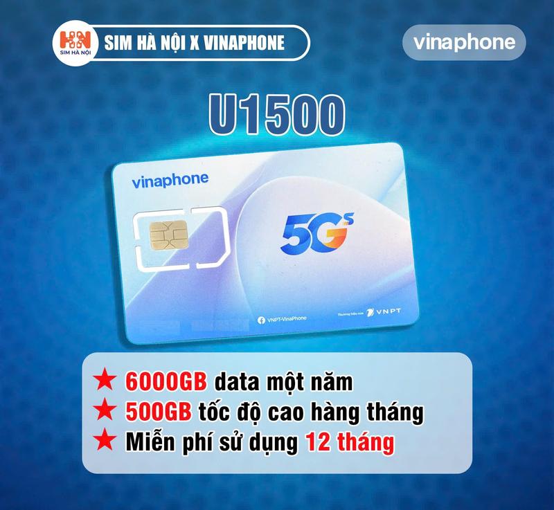 Sim 5G Vinaphone U1500 500GB Tháng miễn phí 12 tháng không cần nạp tiền