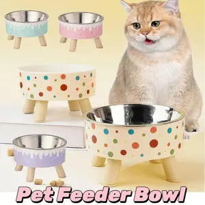Pet Feeder Bowl Makan Kucing Tinggi Stainless Steel Pet Feeder Bowl Tempat Minum Kucing