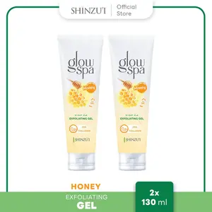 Shinzui Glow Spa Exfoliating Gel Honey 130ml isi 2pcs - Gel Eksfoliasi Peel Badan Mencerahkan dengan AHA Collagen & Herba Matsu Oil
