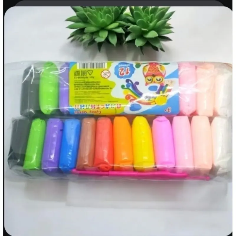 mainan anak clay 12 in 1 clay polymery super Light rainbow clay warna warni mainan lilin playstisin clay anak import murah grosir Banjarmasin mainan anak viral termurah 1