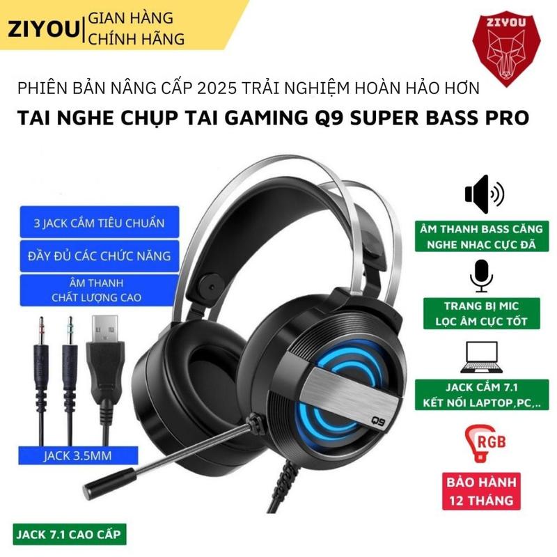 Tai Nghe Chụp Tai Gaming ZIYOU MC Q9 Có Đèn Led Đổi Màu Bản jack 3.5mm. Có mic đàm thoại cho máy tính laptop pc