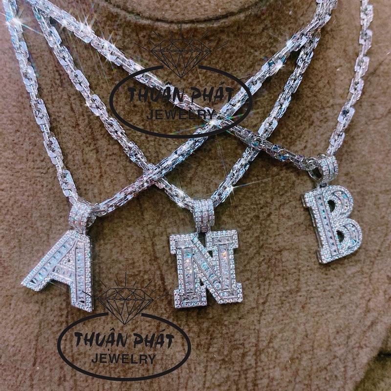 Phụ Kiện Dây Chuyền Xoắn Vuông 3Li Với Mặt Chữ Cái M0117 Màu Trắng Full Đá Cz Đeo Cổ Sang Trọng Trang Sức Bạc Ý Xi Kim - Bạc Đẹp Thuận Phát