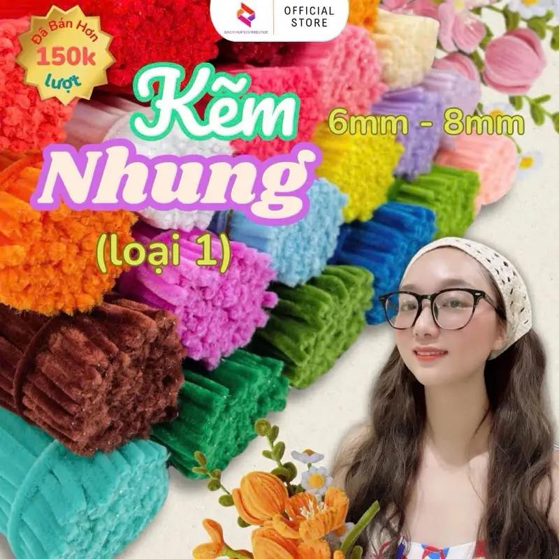 Kẽm nhung loại 1 dày mịn 8mm mật độ lông dày mịn làm hoa Hanmade Diy