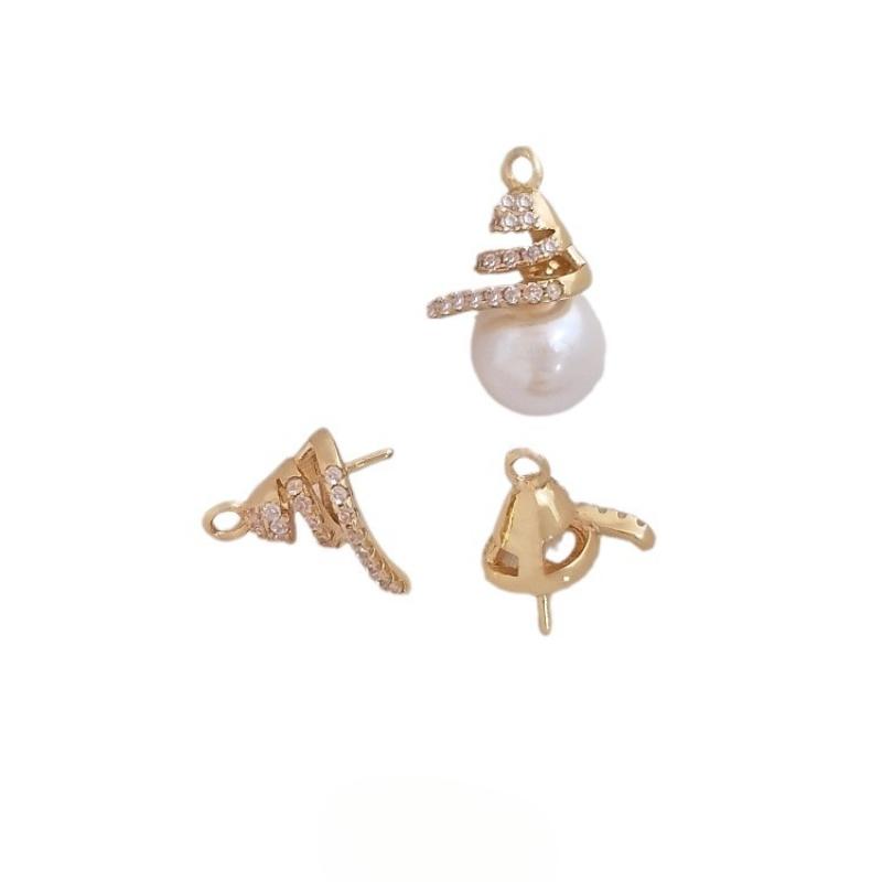 Product Introduction of Pendant, Bead Holder, 2 pieces, Wholesale, DIY, 14K, Gold Plated, Color Preserved, Micro Inlaid Zirconium, Half Hole, Crystal, Spiral, Empty Holder, Handmade, YY-88, Adhesive Beads, Accessories 10