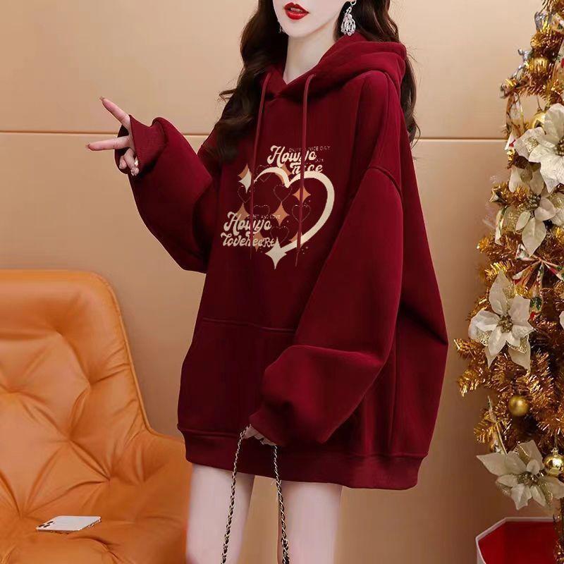 Áo Nỉ Có Mũ Trùm Đầu, Dày Dặn, Lót Lông Cừu, Dáng Rộng Vừa Vặn, Dài Trung Bình Phong Cách Hàn Quốc, Dành Cho Nữ, Mùa Thu Và Mùa Đông, Hàng Mới Về, 2024 0
