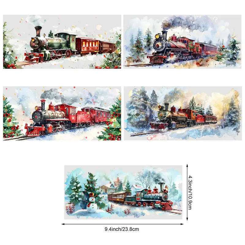 Christmas Steam Train Pattern Glass Cup Sticker, 5 Counts/set Waterproof Punk Transfer Sticker, Decorative Sticker for 16oz Glass, Cups, Crafts 1