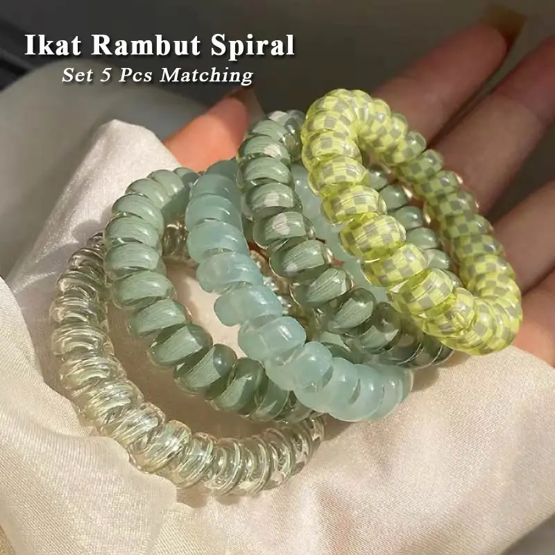 5 Pcs Karet Ikat Rambut Kabel Spiral Mix MatchingTali Rambut / Kuncir Spiral Mermaid Elastis Jelly Korea Besar / Ikat Rambut Spiral Unik