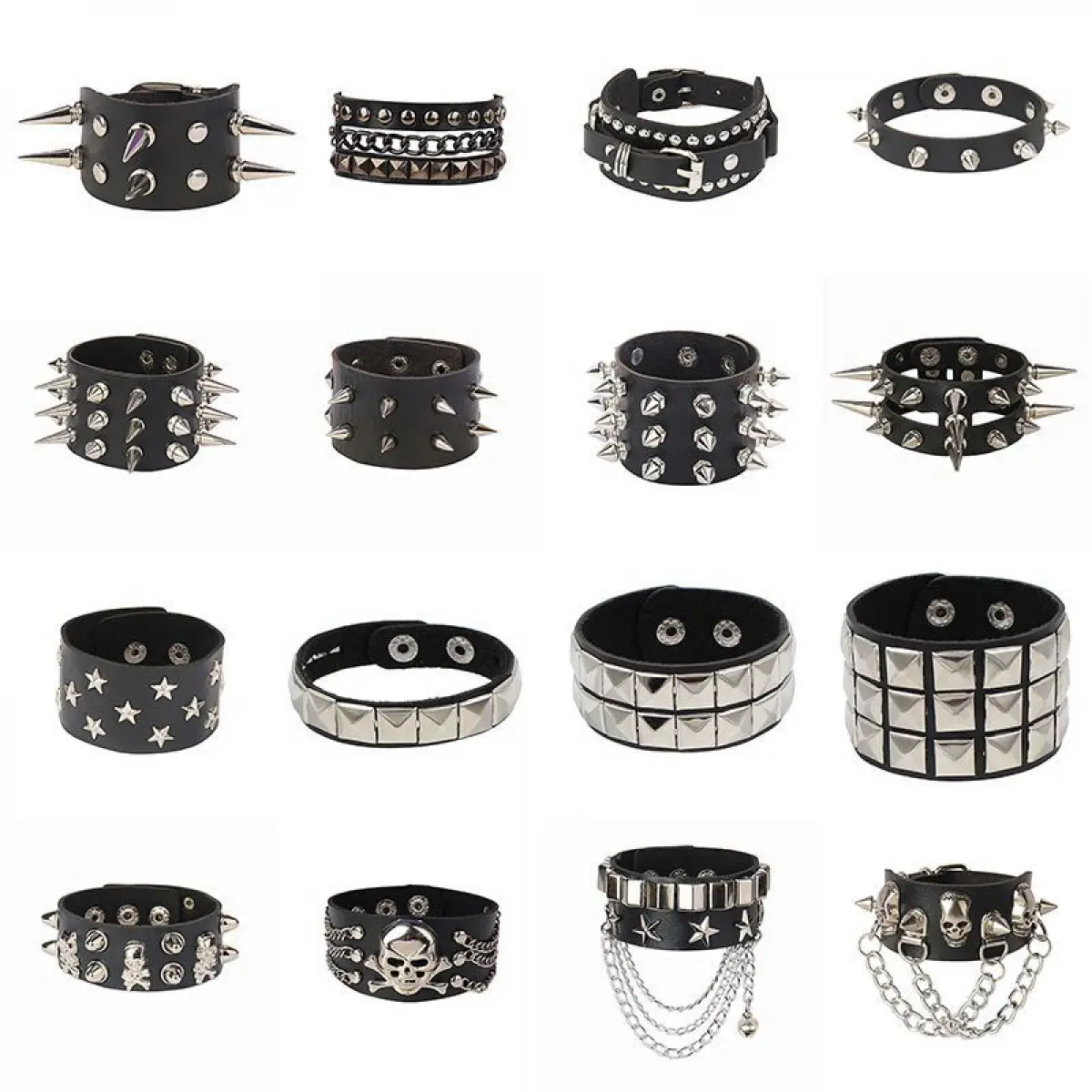 Vòng Tay Gothic Đầu Lâu, Unisex, Dành Cho Phụ Nữ, Phong Cách Punk, Đinh Tán Một Hàng, Vòng Bít Da Đen, Cỡ Lớn, Vòng Tay Dây Đeo Cổ Tay, Hàng Mới Về Năm 2024 Bracelet