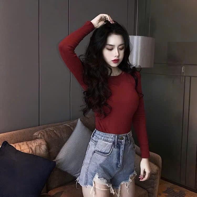 ( Bigsize ) Áo Thun Gân Tăm Lạnh  Tay Dài Sỏ Ngón MS:60 Nữ Top Women