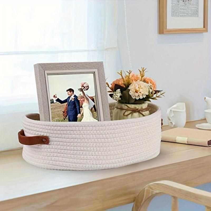 Product Introduction of Woven Storage Basket with Handle, 1 Count Multifunctional Desktop Storage Basket, Home Organizer for Living Room Bedroom Study Room 0