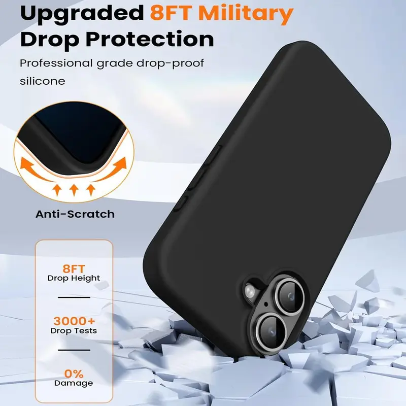 Shockproof Liquid Silicone Phone Case with Soft Anti-scratch Microfiber Lining, Ultra Slim Drop Protector Phone Cover for iPhone 16 15 14 13 12 11 Pro Max Plus, Casing 4