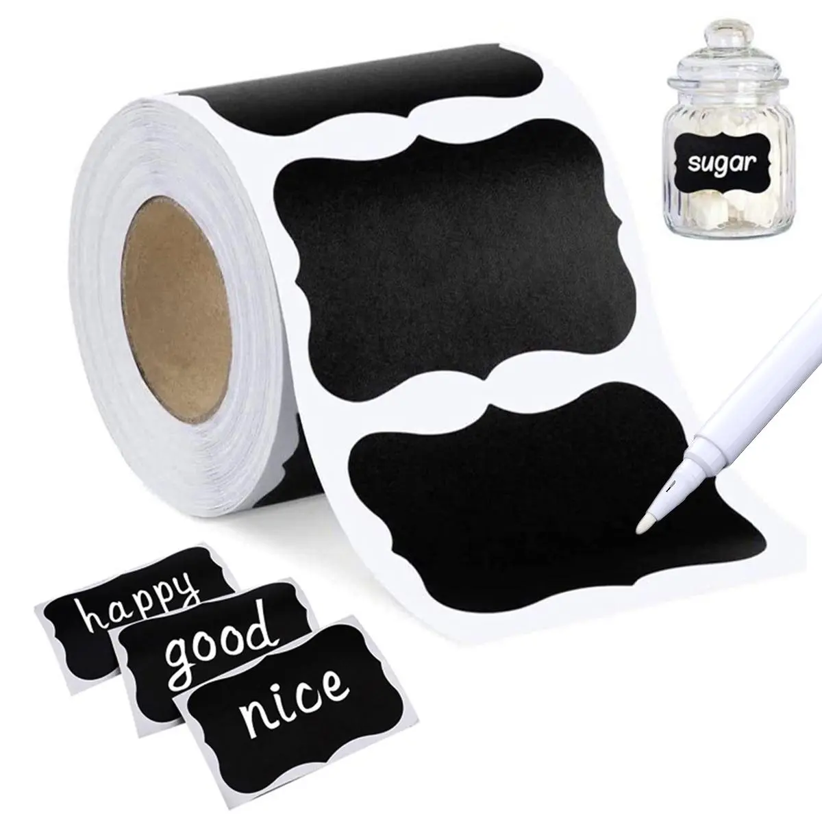 120pcs/roll Removable Chalkboard Blank Sticker & 1 Count Marker Pen, Kitchen Label Sticker for Condiment Bottle, Spice Jar, Seasoning Box, Office Accessories