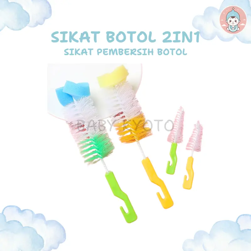 BK Sikat Pembersih Botol Dot Susu Sedotan Bayi 2in1 Baby Bottle Nipple Brush Serbaguna Multifungsi 0