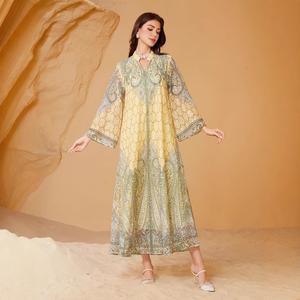 Đầm dài nữ Hồi giáo mùa hè kiểu mới in kim cương vải thêu phong cách nữ tính