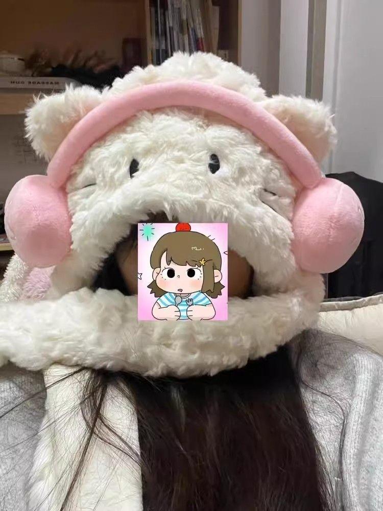 Product Introduction of Mũ Mèo, Tai Nghe Và Khăn Quàng Cổ Tích Hợp, Nữ Mùa Thu Và Mùa Đông, Hello Kitty Nhồi Bông Dễ Thương Và Dễ Phối Đồ, Chu Vi Đầu Lớn, Lót Lông Cừu Mùa Đông, Dày Dặn 7