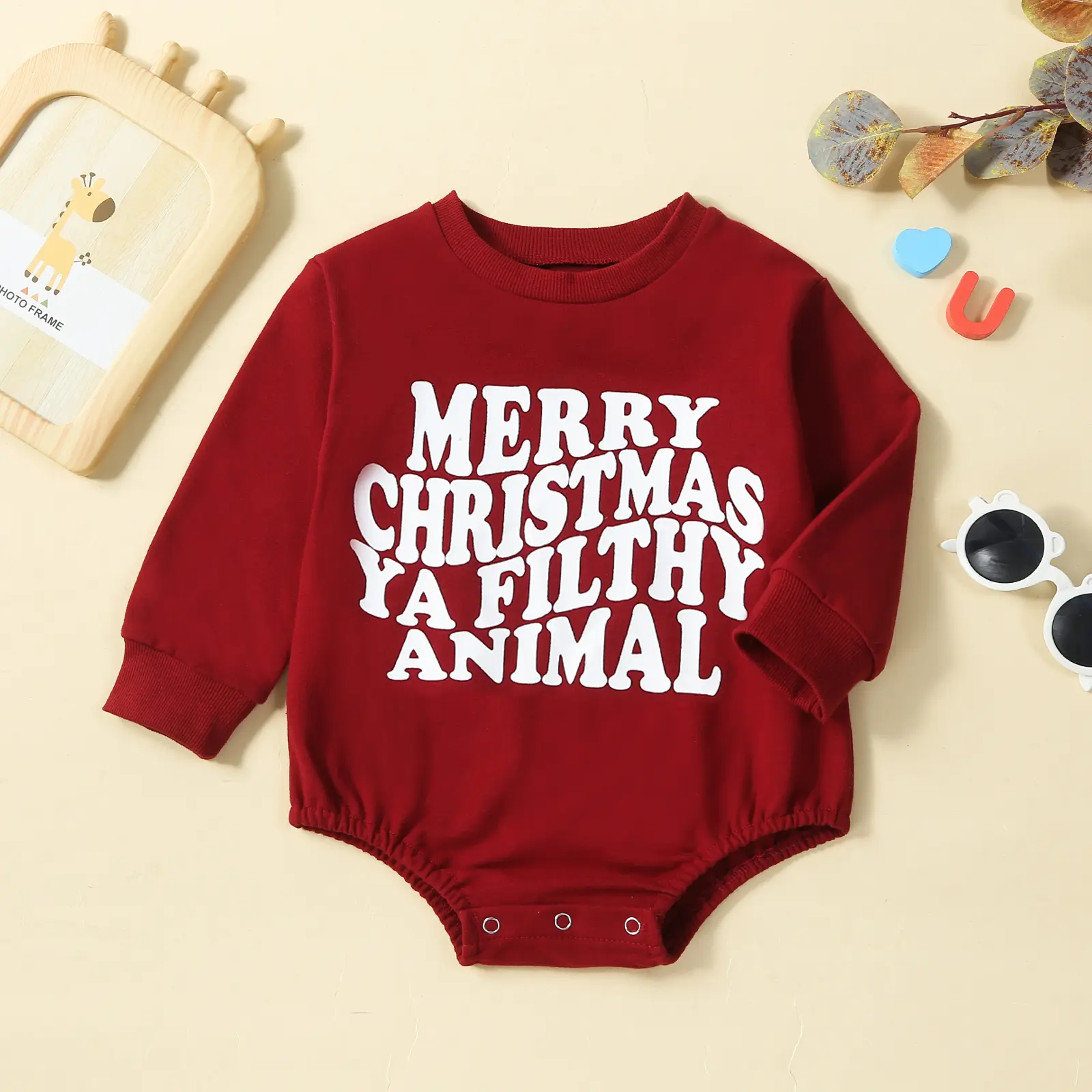 Infant Baby Christmas Jumpsuit Letter Print Long Sleeve Round Neck Sweatshirt Romper Newborn Baby Festival Clothes