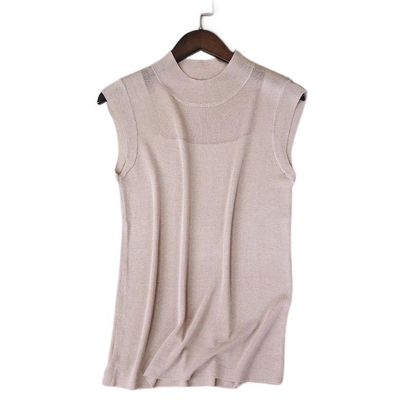 Product Introduction of Knitted Camisole Women's Spring and Autumn Bottoming Shirt Half Turtleneck Outer Wear Sleeveless Ice Silk T-shirt Women's Knitwear Short Sleeve Womenswear Tops 9