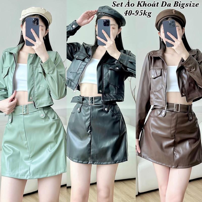  Set Da Thiết Kế 2 Món Gồm Áo Khoác Tay Dài và Chân Váy Bo Chun Có Lót Trong Hot Hit Thời Trang Bigsize Nữ đẹp 40-95kg - 2067 