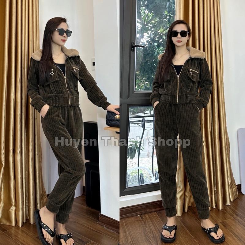 BỘ NHUNG CỔ LÔNG CAO CẤP HAI MÀU NÂU+ĐEN (H5) Top