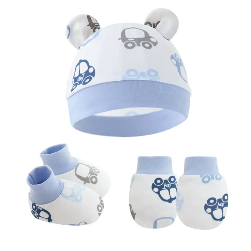 Bộ Mũ Cotton Sơ Sinh, 3 Cái / bộ, Có Găng Tay Chống Trầy Xước Và Bọc Chân, Mũ Đội Đầu Ấm Áp Cho Trẻ Sơ Sinh, Găng Tay Trẻ Em Kèm Bộ Tất
