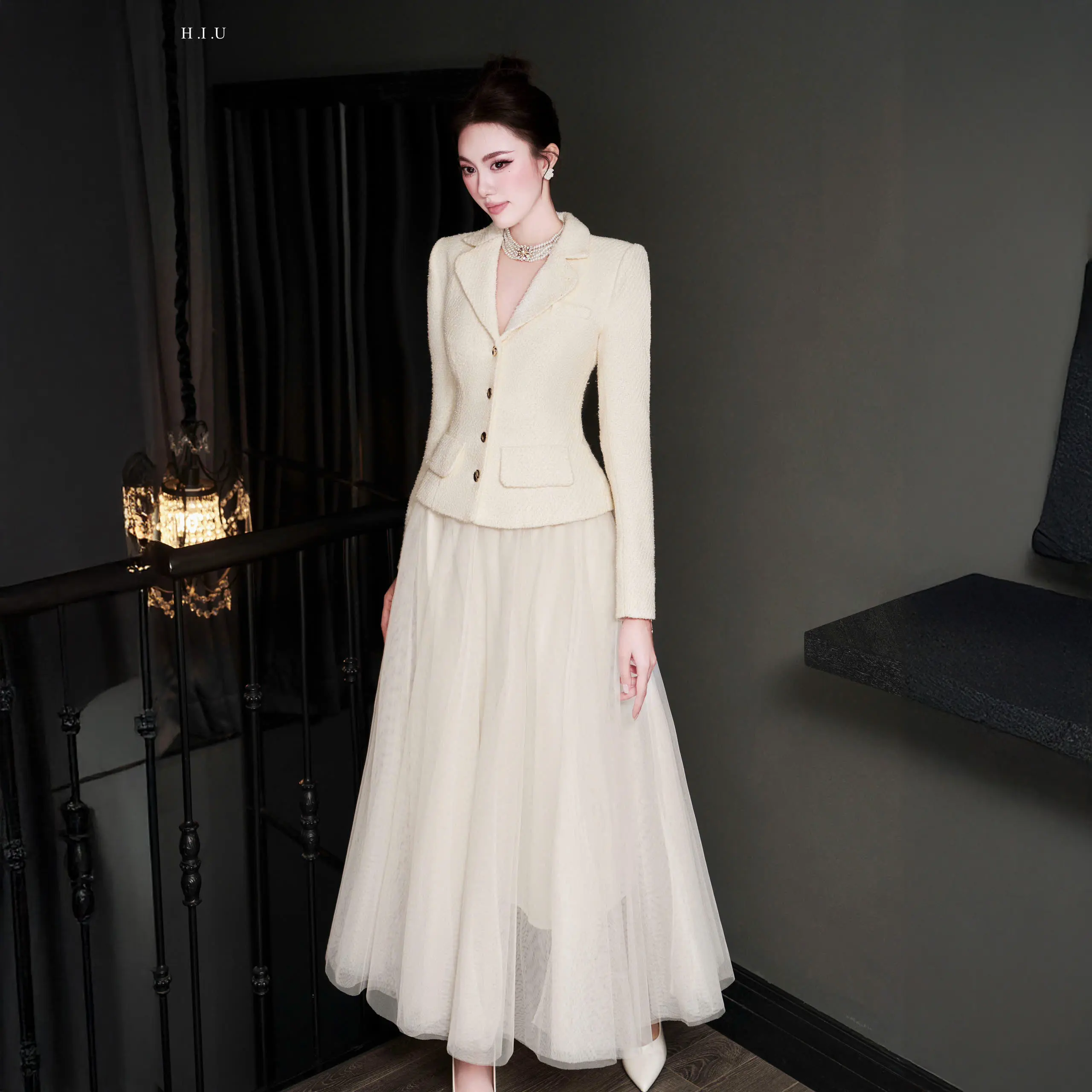 Chân váy nữ voan midi dáng dài Lana Skirt H.I.U Fashion , thiết kế ly bay bồng bềnh 3 lớp thanh lịch HIU design