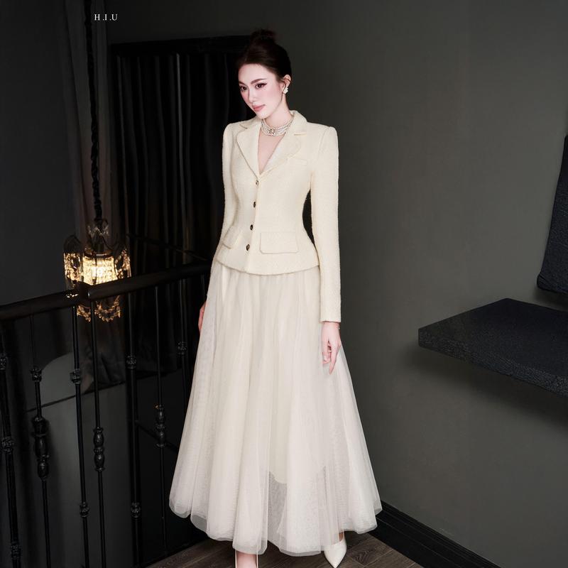  Chân váy nữ voan midi dáng dài Lana Skirt H.I.U Fashion  thiết kế ly bay bồng bềnh 3 lớp thanh lịch HIU design 