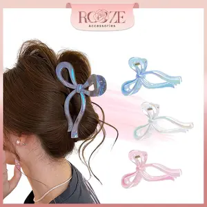 Jepitan Rambut Premium Glossy Bentuk Pita Transparent Hologram Jedai Elegan Ribbon Hairclaw Aesthetic Style