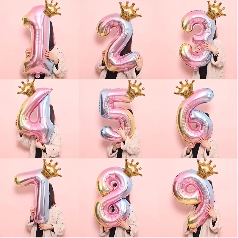 90CM Aluminum Foil Gradient Number Balloons 12Inch Crown Balloon Birthday Wedding Anniversary Party Decoration