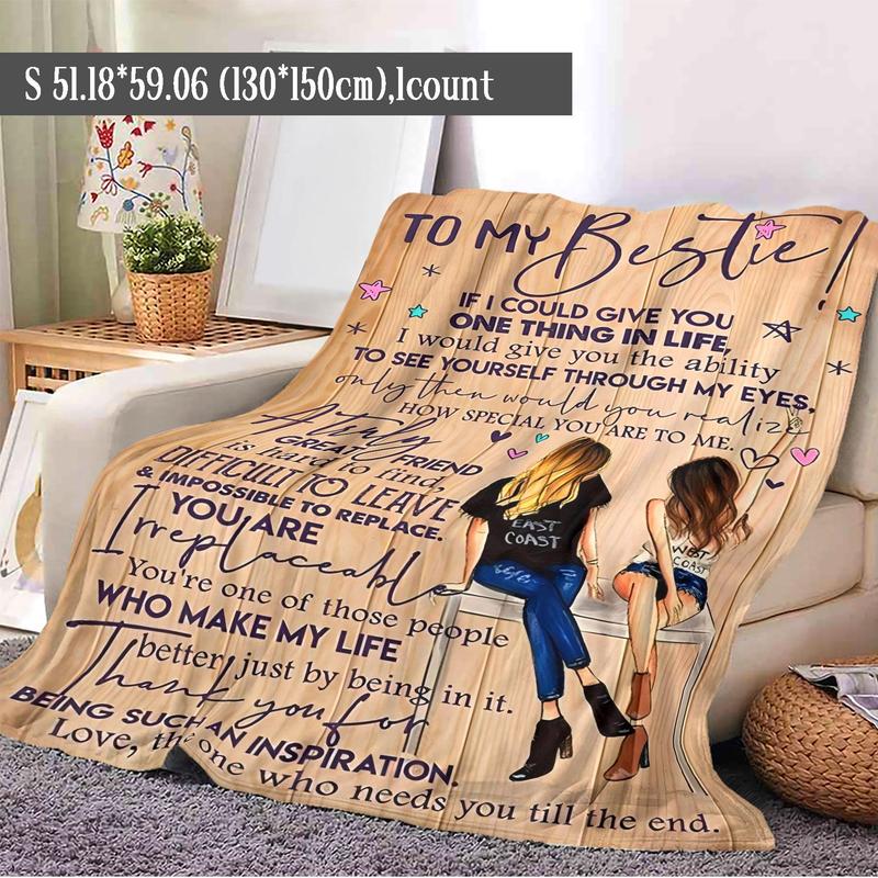 Product Introduction of Best Friend Letter & Girls Pattern Blanket, 1 Count Soft Throw Blanket, Air-conditioned Room Blanket, Warm Nap Blanket for Home Office Travel Camping 5
