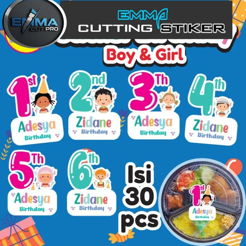 Stiker print cut Isi 30 pcs Sticker Ulang Tahun Anak Sticker Karakter ...