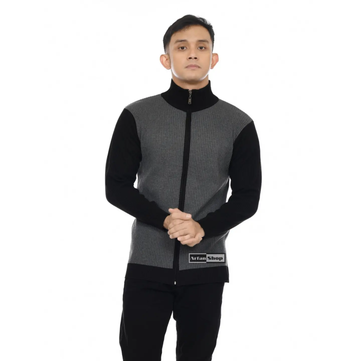 Jaket Rajut Leher Tinggi | Sweater Zipper Turtleneck Pria Tebal | Knitwear Resleting Panjang Cowok