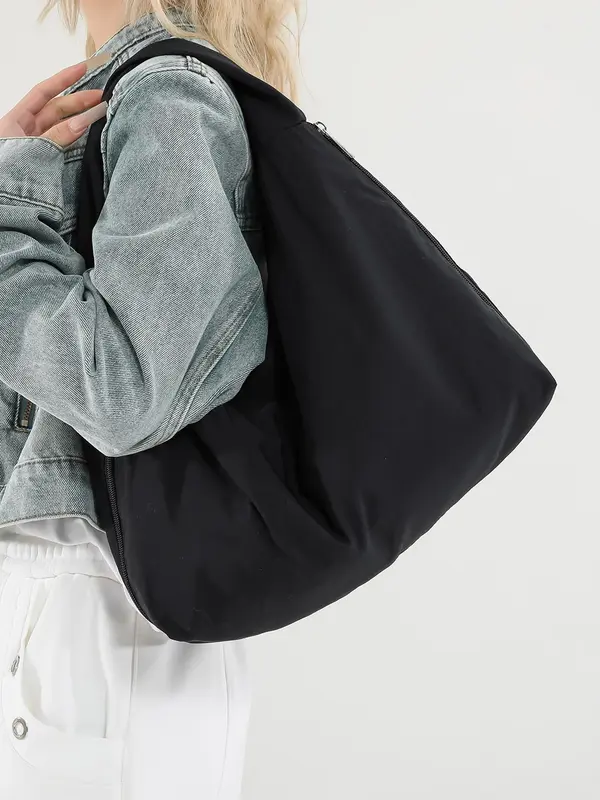 Women's Solid Color Tote Bag, Fashionable Large Capacity Shoulder Bag for Daily Commute, Casual Trendy Versatile High-quality Daily Commuting Bag, Sling Purse 4