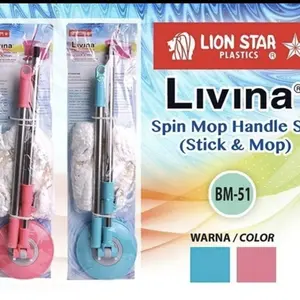 FREE ONGKIR !! BM-51 Tongkat/Gagang Pel Livina Spin Mop Handle Set Lion Star