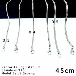 Kalung titanium pria wanita model belut gepeng/pipih terlaris asli titanium