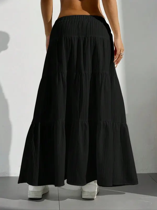 Women's Plain Ruffle Trim Skirt, Casual Fashion Long Skirt for Daily Wear, Ladies Bottoms for All Seasons, Womenswear 1