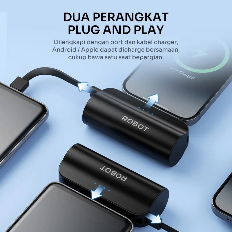 Robot Mini Powerbank RP-051L /RP-051C (Black and Pink) Port Type-C Lightning Travel Size Garansi 1 Tahun 6
